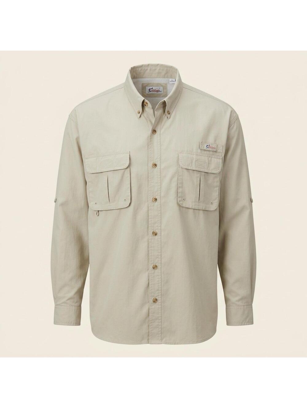 World Wide Sportsman Vented Fishing Shirt Men's Roll Tab Long Sleeve Beige 3XL